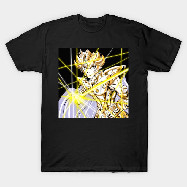 Leo gold Saint rage in cosmos lightning plasma T-Shirt by jorge_lebeau